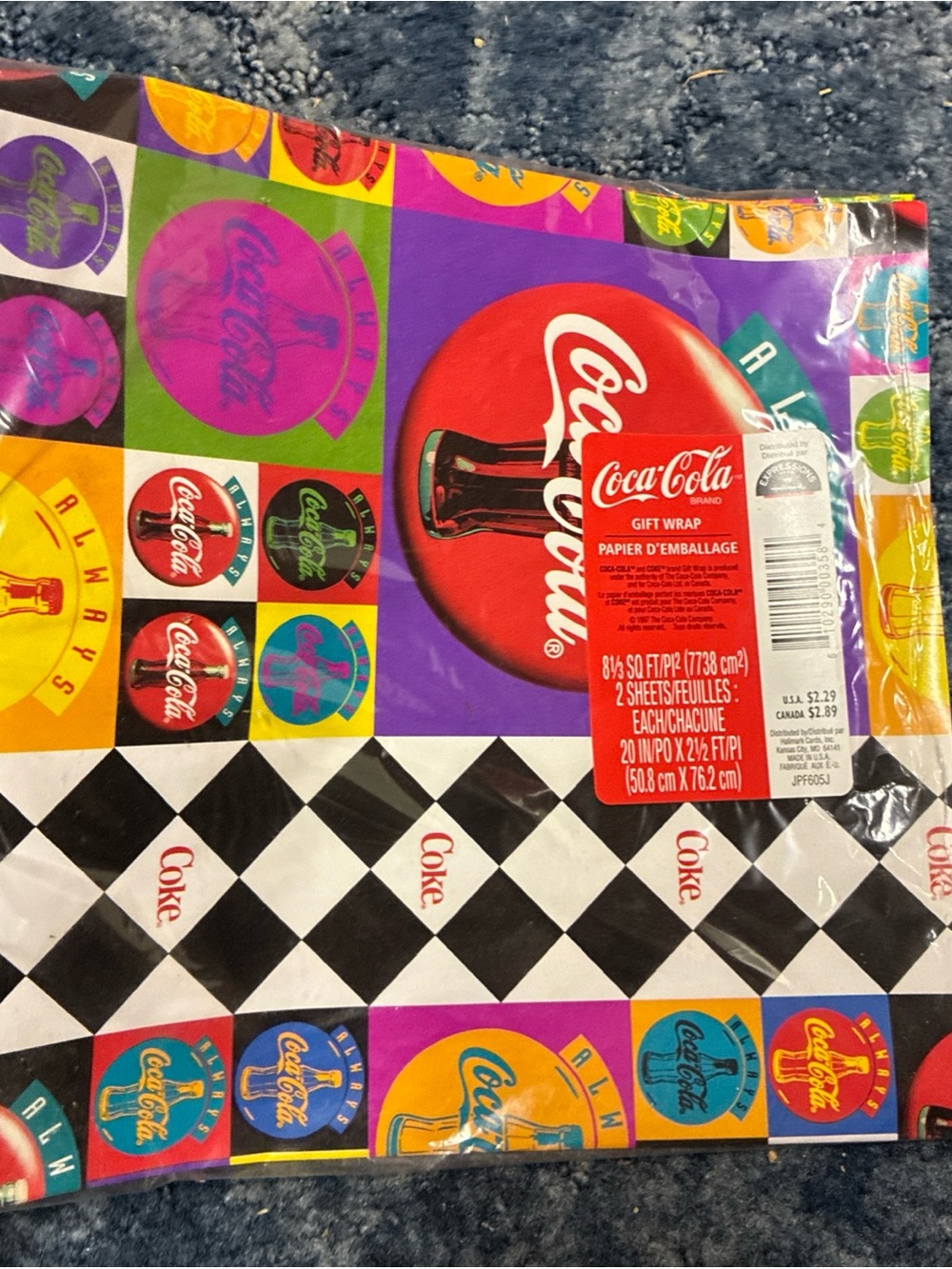 Coca Cola Retro Multicolor Logo Gift Wrap - Red, Purple, Yellow, Green, Blue